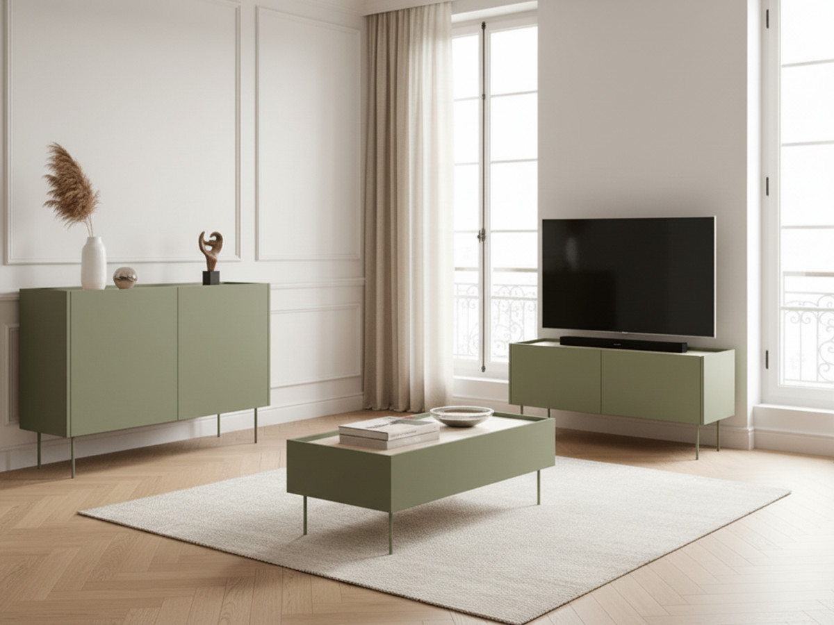 Ensemble ATLAS avec buffet 120 cm + meuble TV 120 cm + table basse 120 cm vert — vue 6