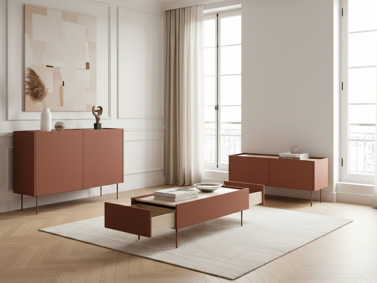 Ensemble ATLAS avec buffet 120 cm + meuble TV 120 cm + table basse 120 cm rouge — vue 4