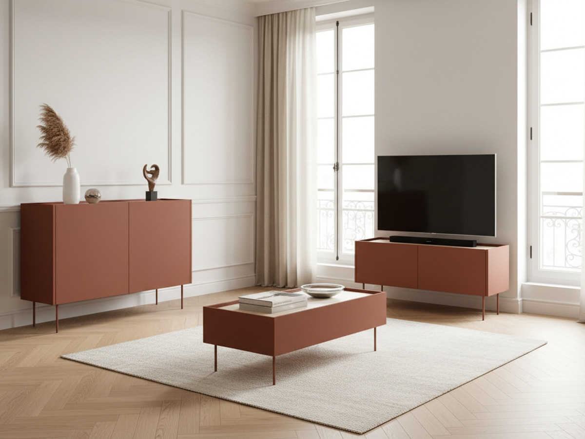 Ensemble ATLAS avec buffet 120 cm + meuble TV 120 cm + table basse 120 cm rouge — vue 5