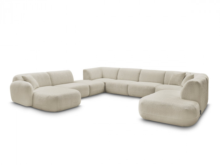 Canapé panoramique fixe modulable ANDA avec 3 chauffeuses, 1 méridienne, 2 angles et 1 pouf