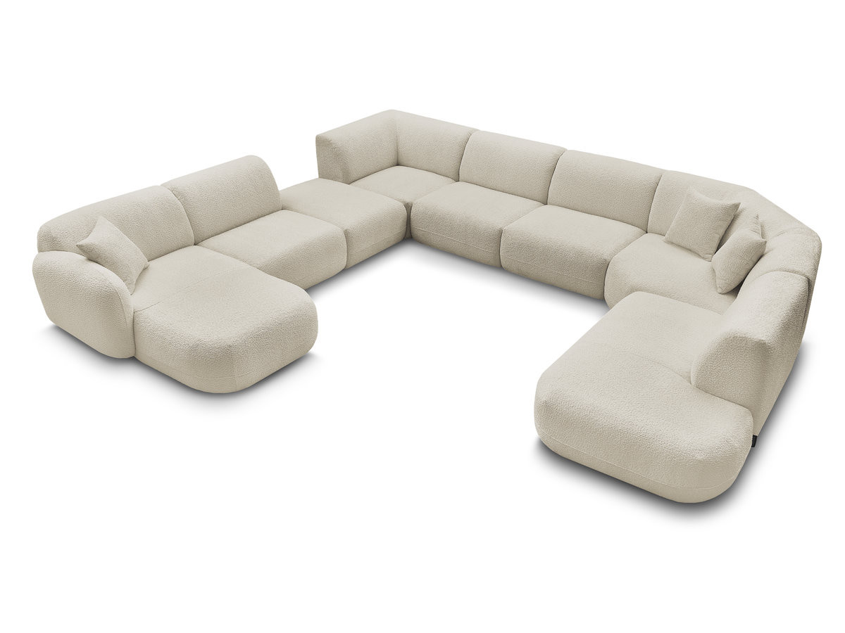 Canapé panoramique fixe modulable ANDA avec 3 chauffeuses, 1 méridienne, 2 angles et 1 pouf