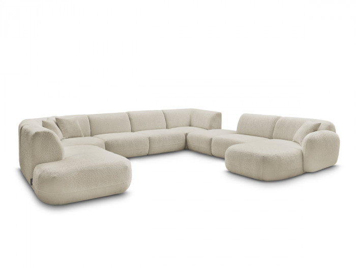 Canapé panoramique fixe modulable ANDA avec 3 chauffeuses, 1 méridienne, 2 angles et 1 pouf