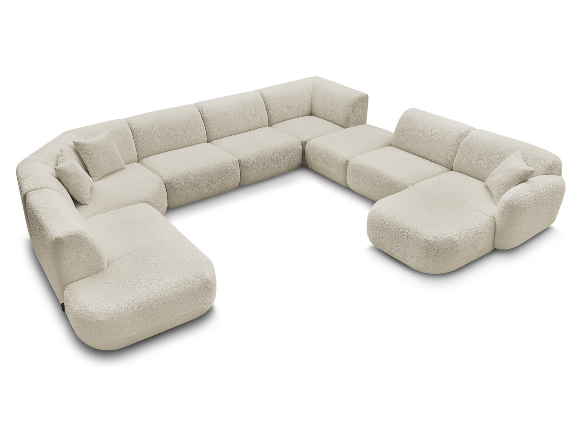 Canapé panoramique fixe modulable ANDA avec 3 chauffeuses, 1 méridienne, 2 angles et 1 pouf