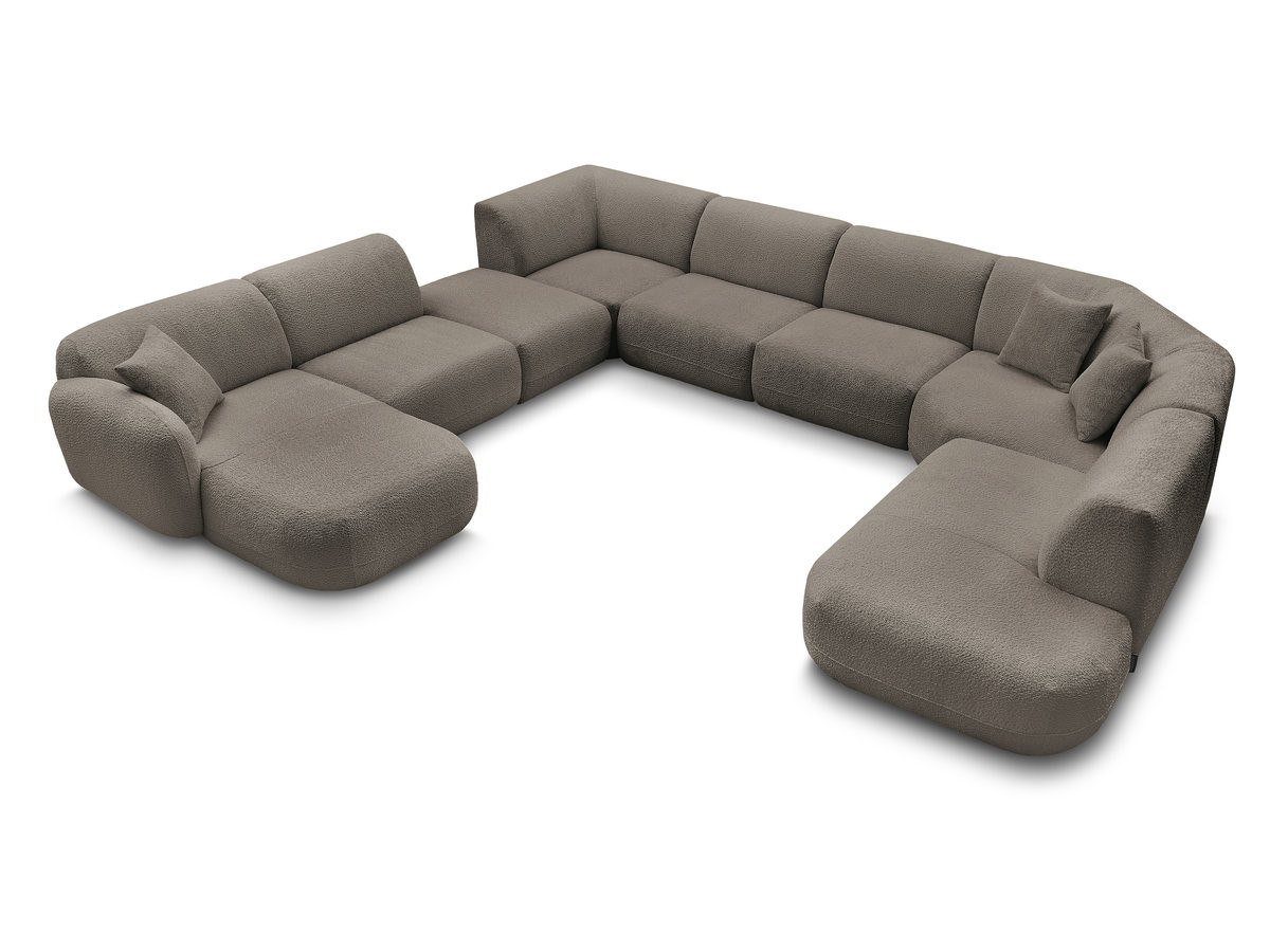 Canapé panoramique fixe modulable ANDA avec 3 chauffeuses, 1 méridienne, 2 angles et 1 pouf