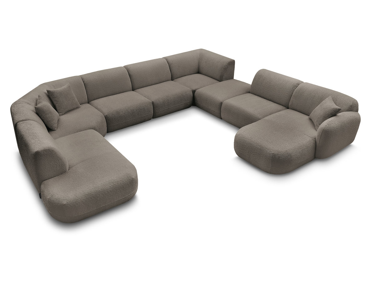 Canapé panoramique fixe modulable ANDA avec 3 chauffeuses, 1 méridienne, 2 angles et 1 pouf