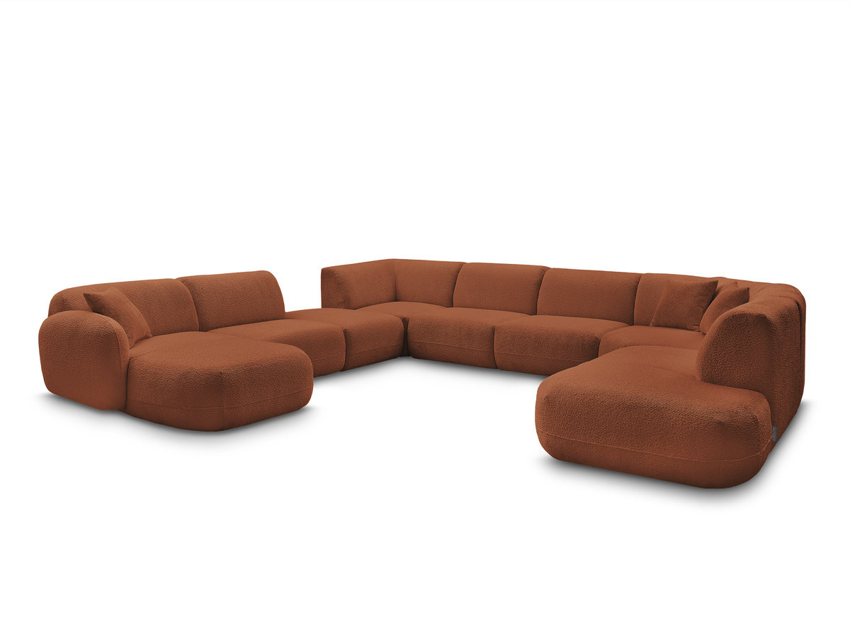 canapé panoramique fixe modulable anda avec 3 chauffeuses, 1 méridienne, 2 angles et 1 pouf gekleurd orange