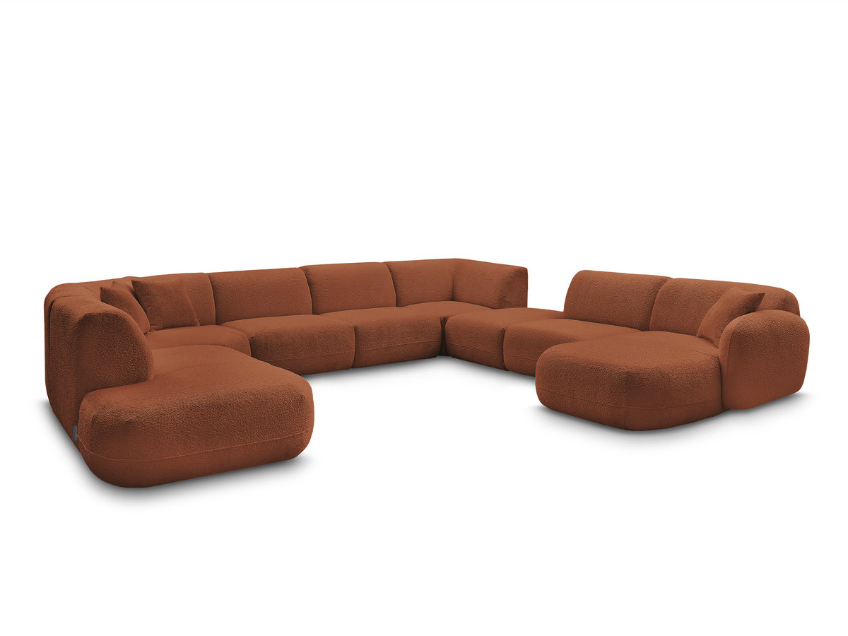 canapé panoramique fixe modulable anda avec 3 chauffeuses, 1 méridienne, 2 angles et 1 pouf gekleurd orange