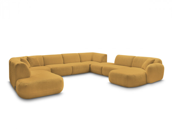 Canapé panoramique fixe modulable ANDA avec 3 chauffeuses, 1 méridienne, 2 angles et 1 pouf