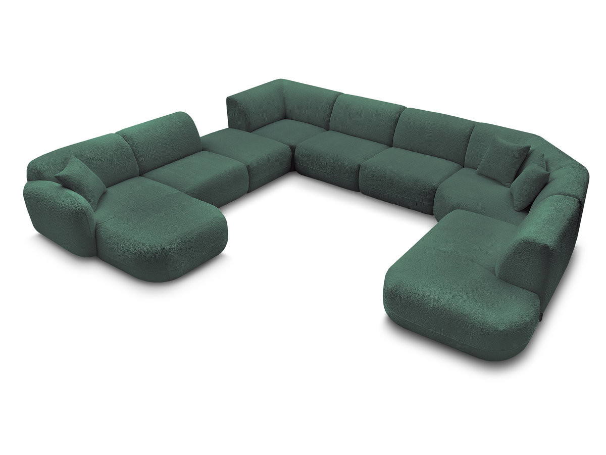 Canapé panoramique fixe modulable ANDA avec 3 chauffeuses, 1 méridienne, 2 angles et 1 pouf