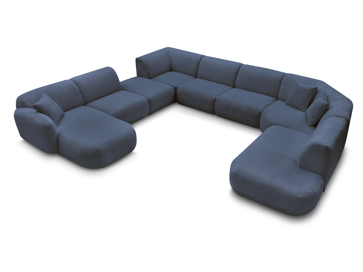 Canapé panoramique fixe modulable ANDA avec 3 chauffeuses, 1 méridienne, 2 angles et 1 pouf