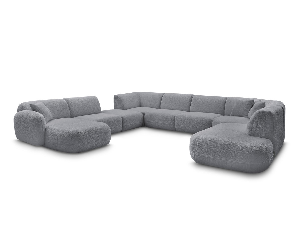 canapé panoramique fixe modulable anda avec 3 chauffeuses, 1 méridienne, 2 angles et 1 pouf gekleurd gris