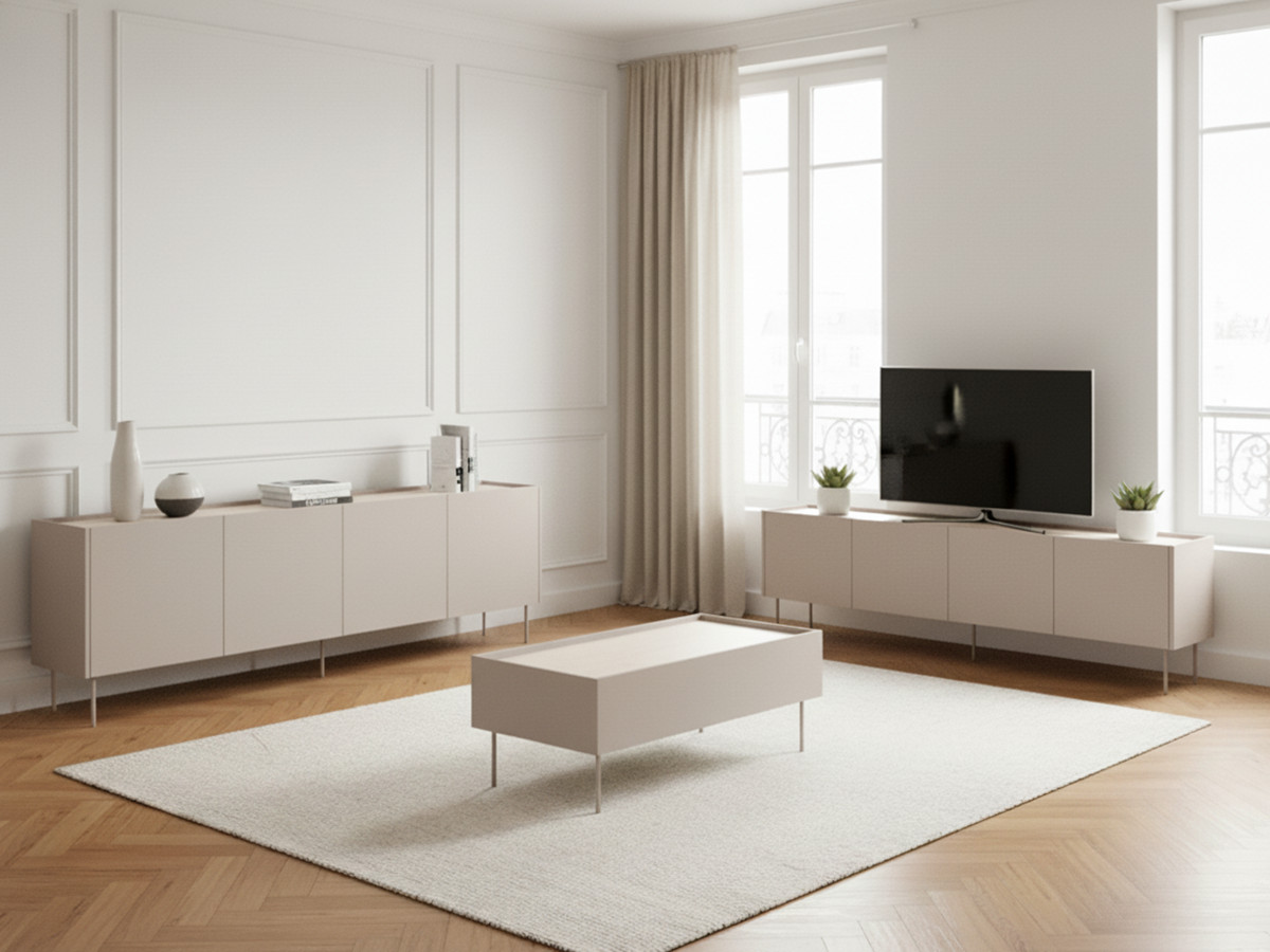Ensemble ATLAS avec buffet 220 cm + meuble TV 220 cm + table basse 120 cm beige
