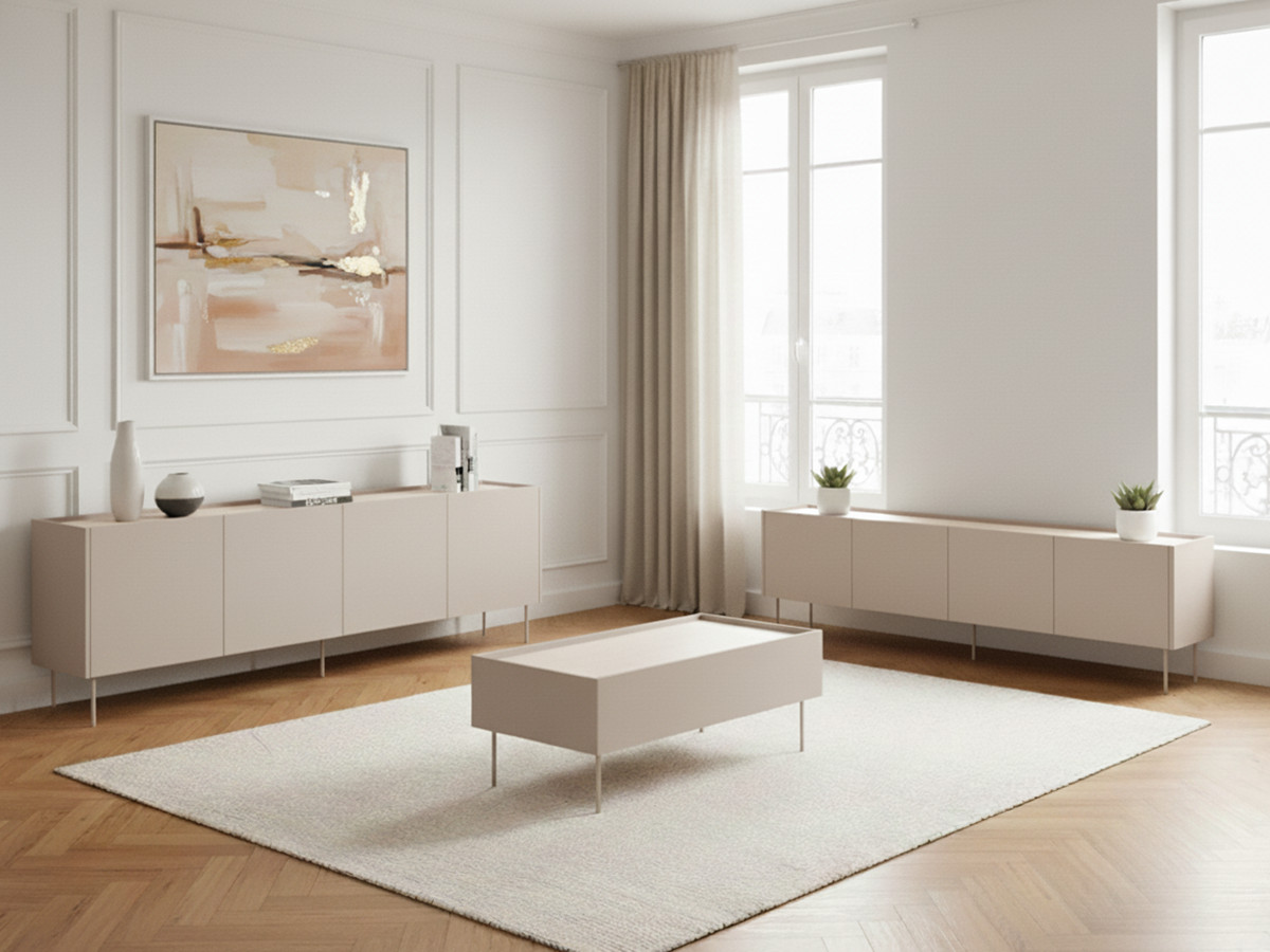 Ensemble ATLAS avec buffet 220 cm + meuble TV 220 cm + table basse 120 cm beige — vue 4