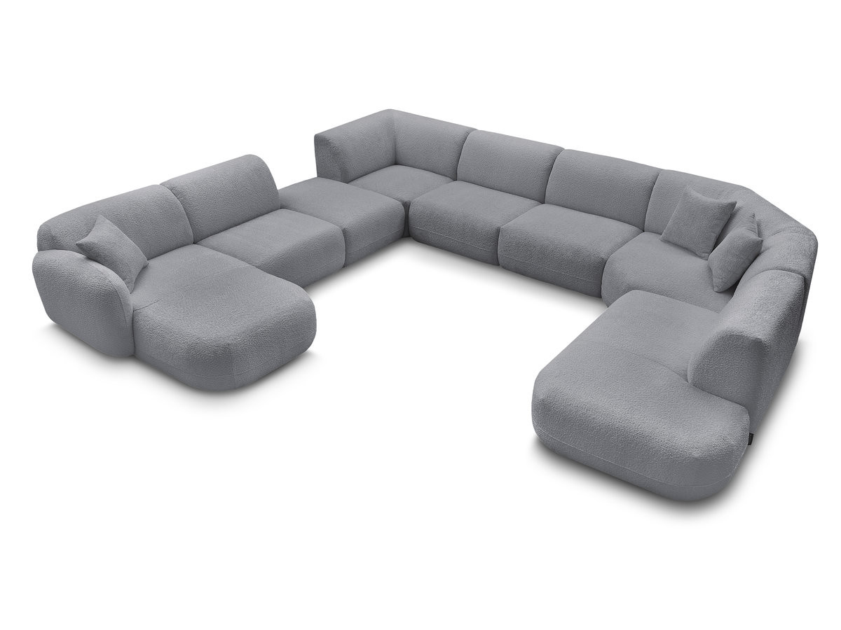 Canapé panoramique fixe modulable ANDA avec 3 chauffeuses, 1 méridienne, 2 angles et 1 pouf