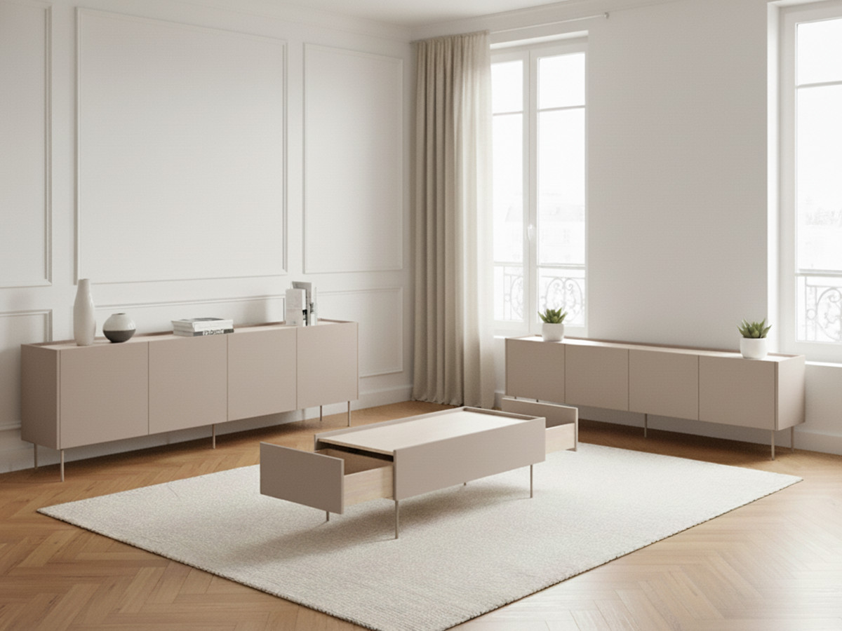 Ensemble ATLAS avec buffet 220 cm + meuble TV 220 cm + table basse 120 cm beige — vue 6
