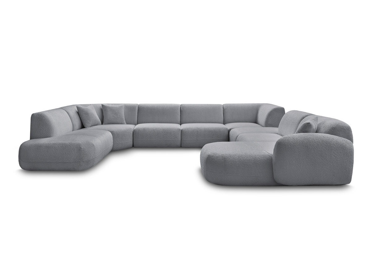 Canapé panoramique fixe modulable ANDA avec 3 chauffeuses, 1 méridienne, 2 angles et 1 pouf