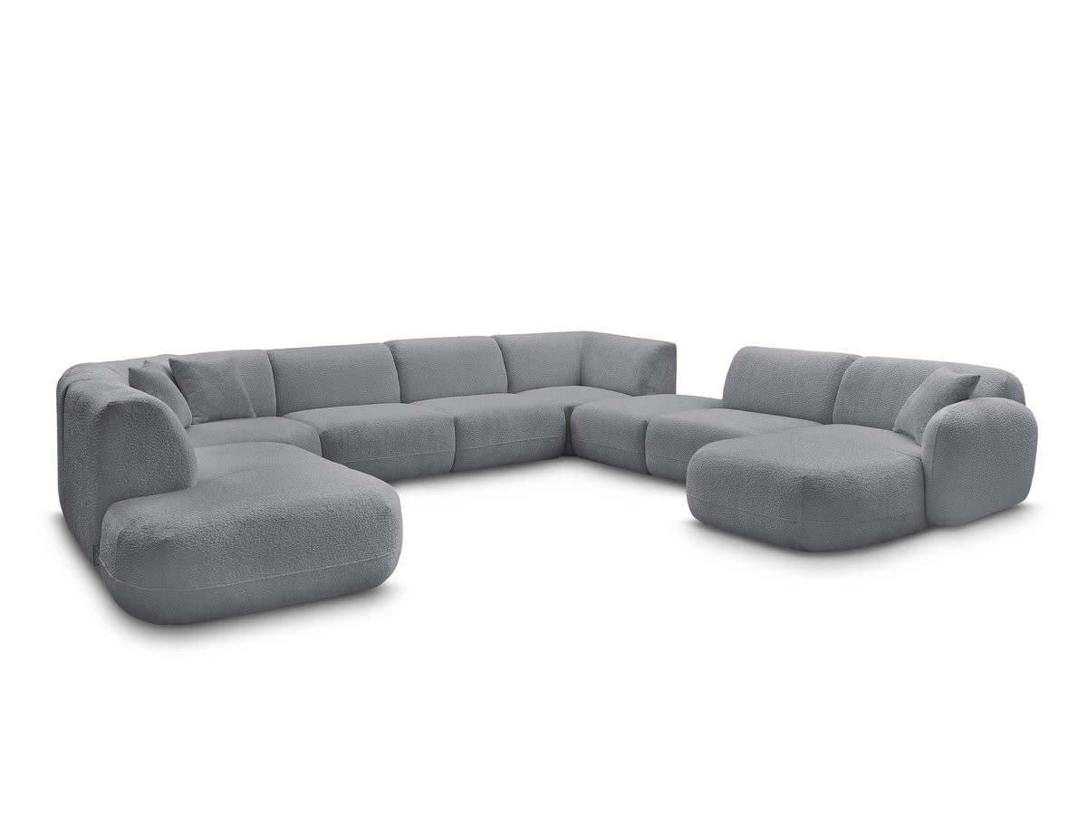 Canapé panoramique fixe modulable ANDA avec 3 chauffeuses, 1 méridienne, 2 angles et 1 pouf