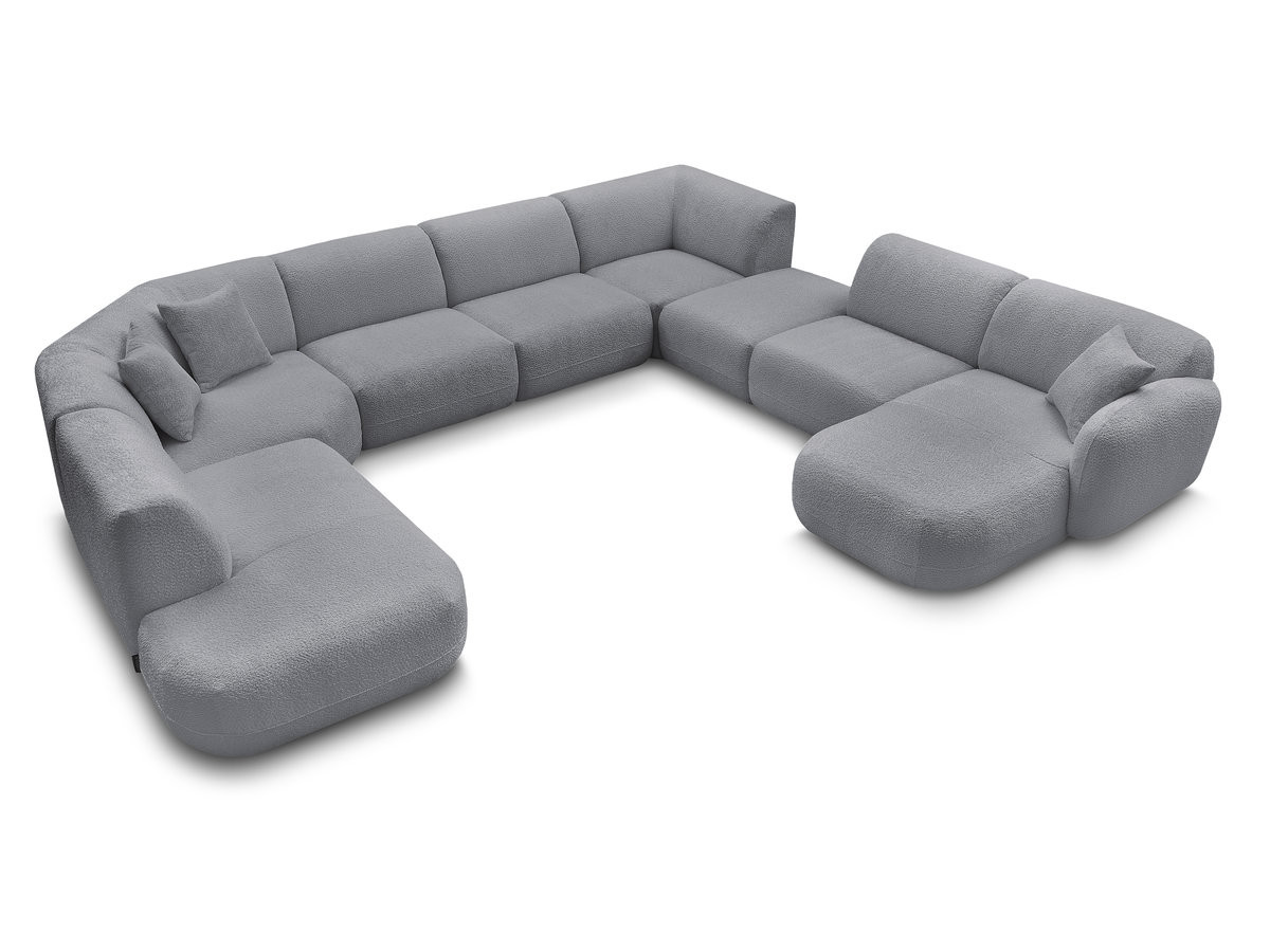 Canapé panoramique fixe modulable ANDA avec 3 chauffeuses, 1 méridienne, 2 angles et 1 pouf