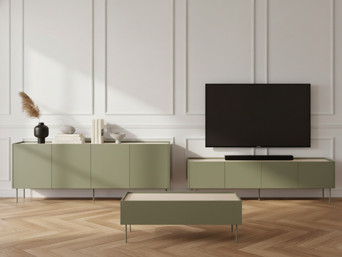 Ensemble ATLAS avec buffet 220 cm + meuble TV 220 cm + table basse 120 cm vert — vue 5