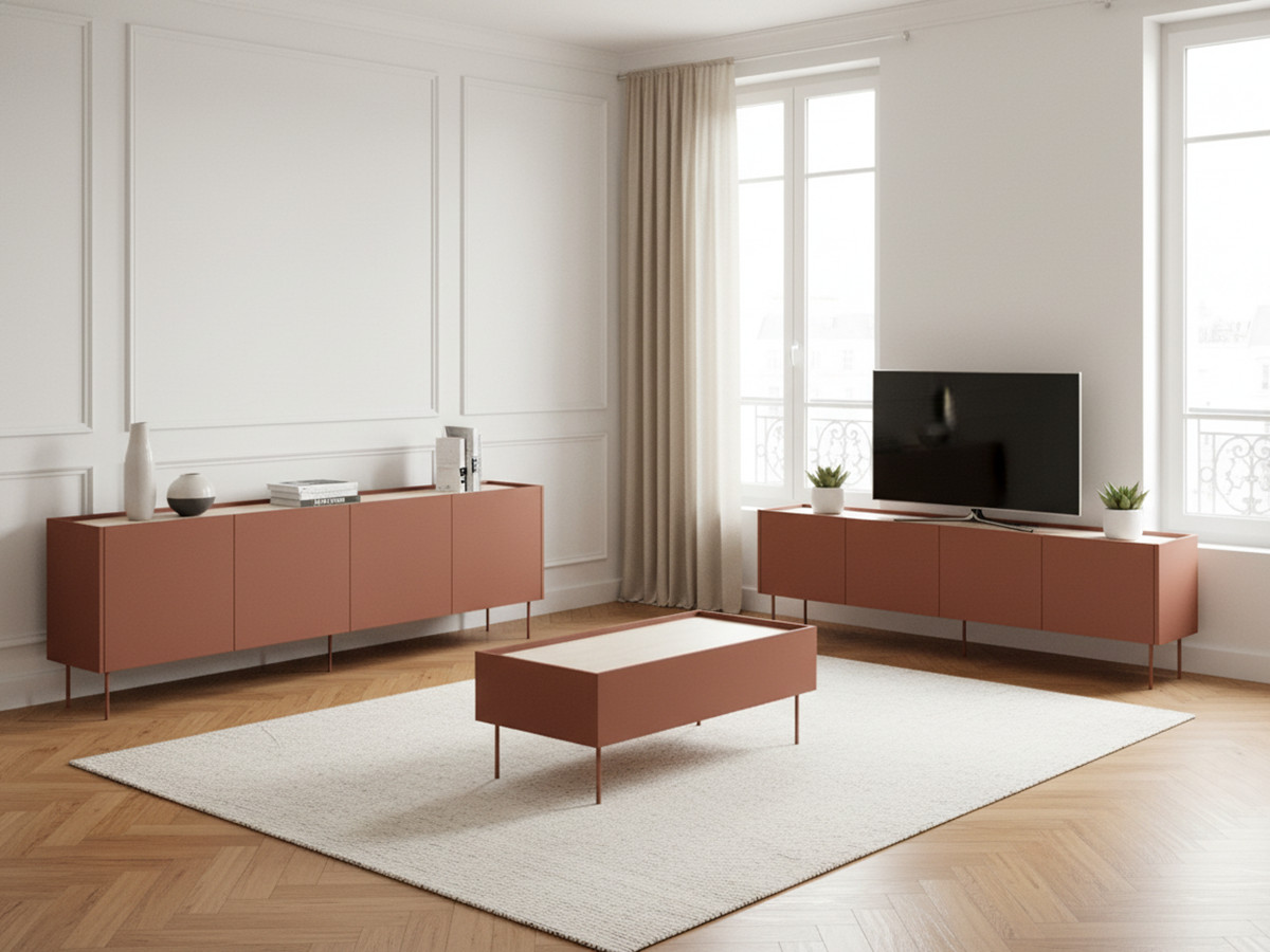 Ensemble ATLAS avec buffet 220 cm + meuble TV 220 cm + table basse 120 cm rouge — vue 6