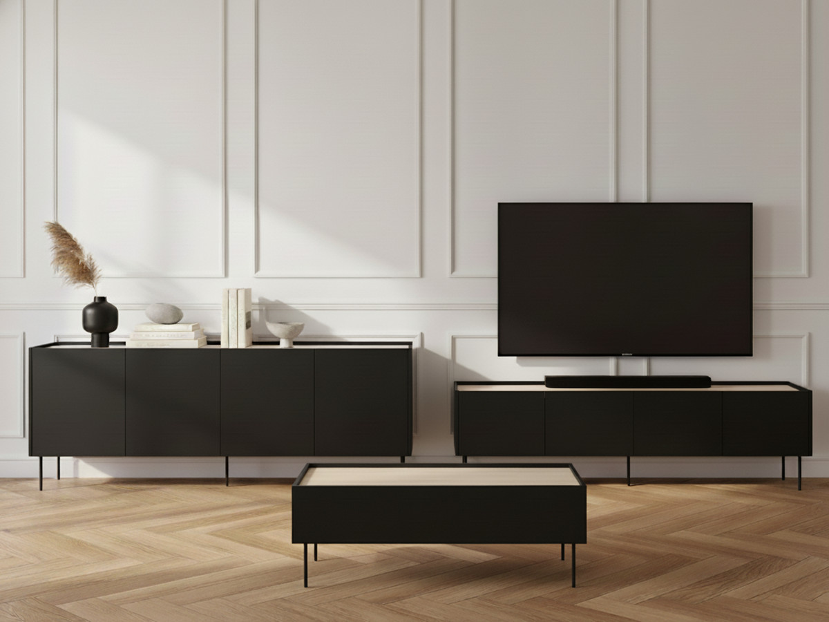 Ensemble ATLAS avec buffet 220 cm + meuble TV 220 cm + table basse 120 cm noir — vue 5