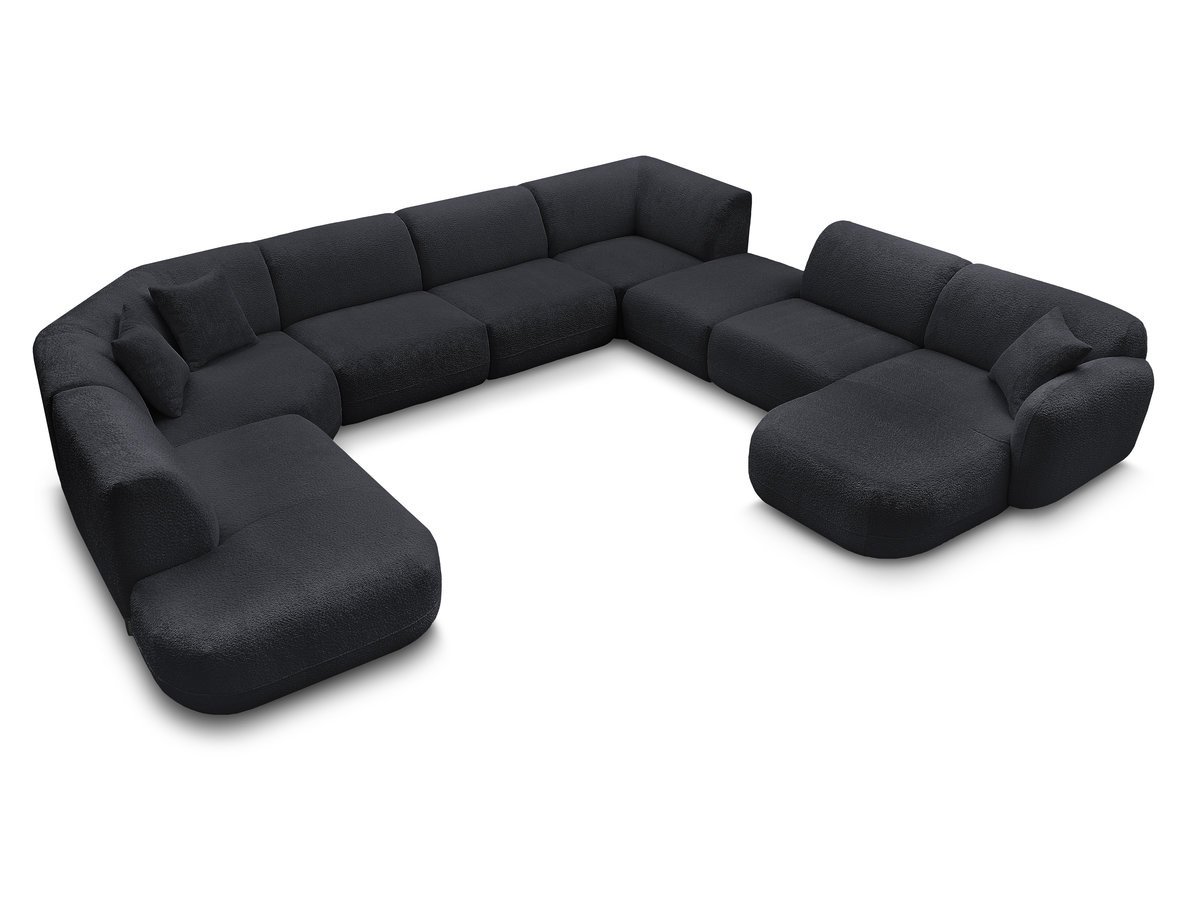 Canapé panoramique fixe modulable ANDA avec 3 chauffeuses, 1 méridienne, 2 angles et 1 pouf