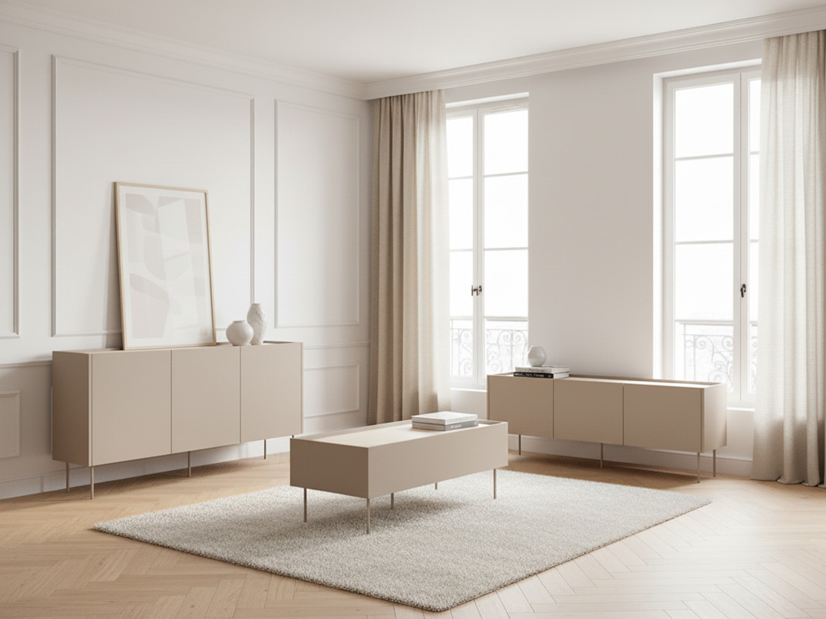 Ensemble ATLAS avec buffet 170 cm + meuble TV 170 cm + table basse 120 cm beige