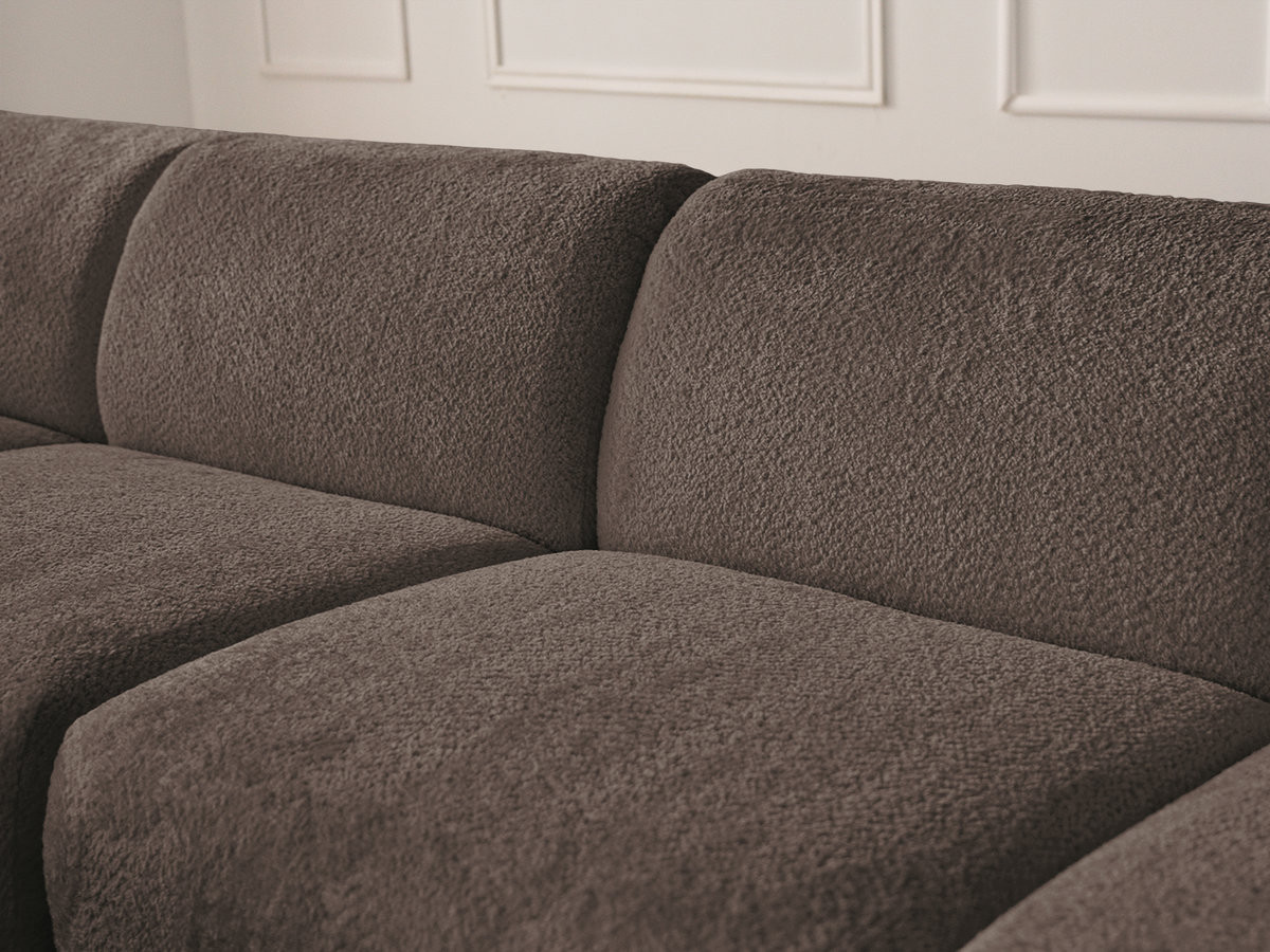 Canapé d'angle fixe modulable ANDA tissu chenille avec pouf