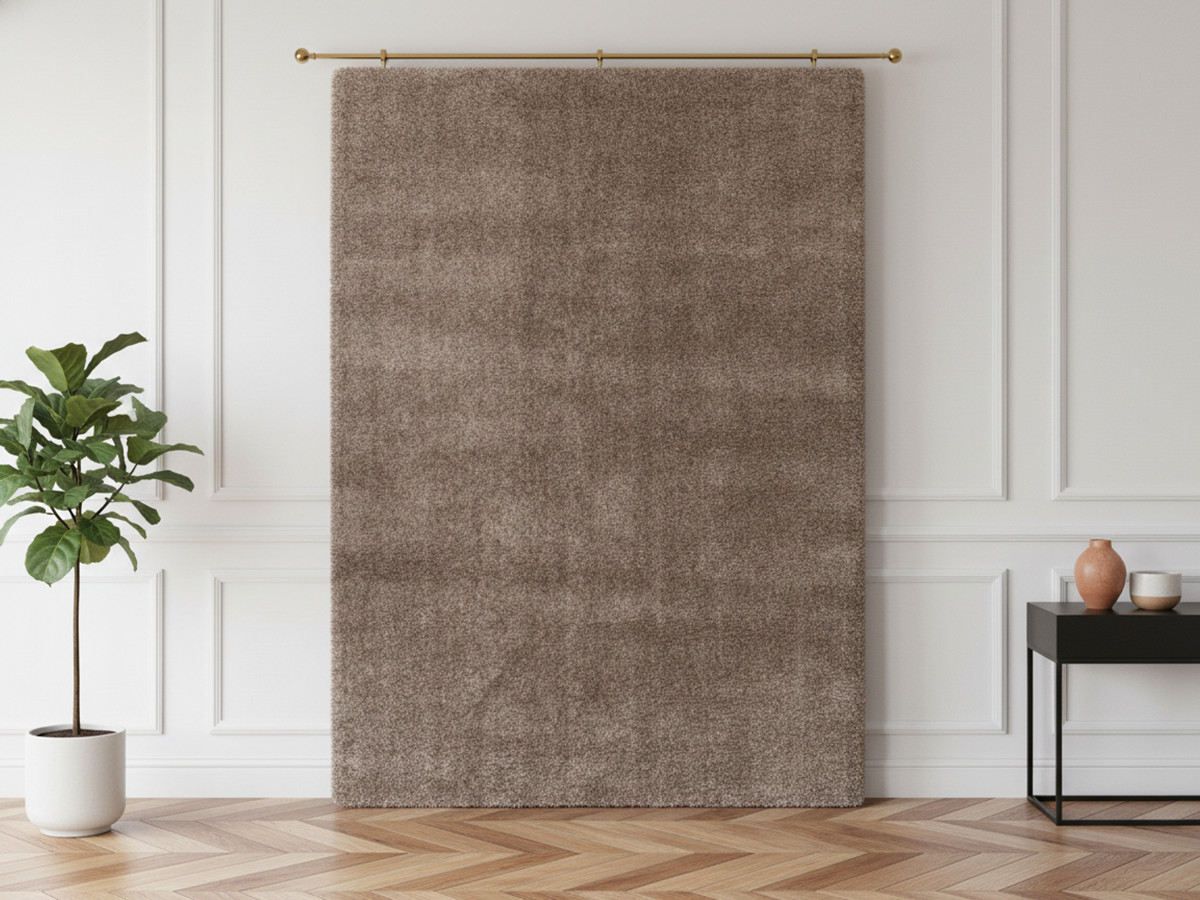 Tapis poils ras lavable MIREILLE uni marron