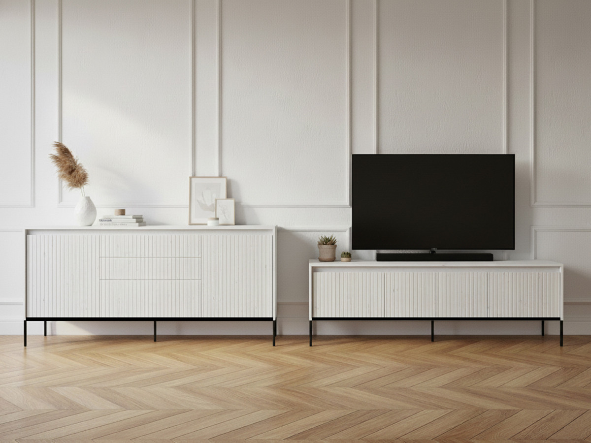 LENARA set met 166 cm dressoir + 167 cm tv-meubel met noppen en led-verlichting