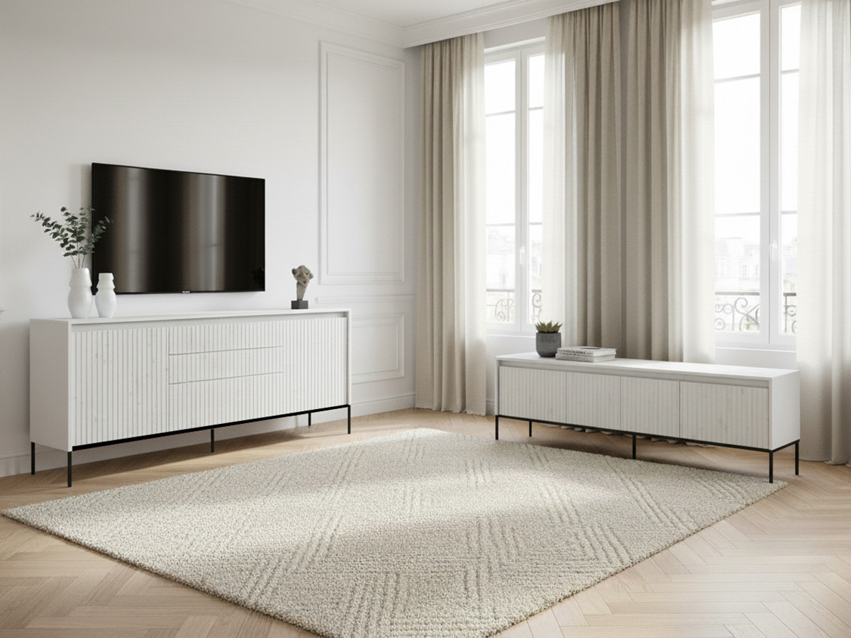 LENARA set met 166 cm dressoir + 167 cm tv-meubel met noppen en led-verlichting