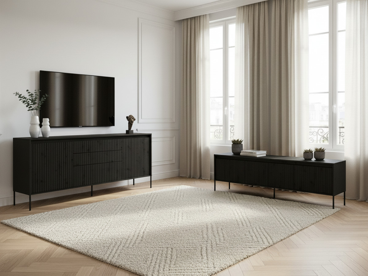 Ensemble LENARA avec buffet 166 cm + meuble TV 167 cm avec tasseaux et LED