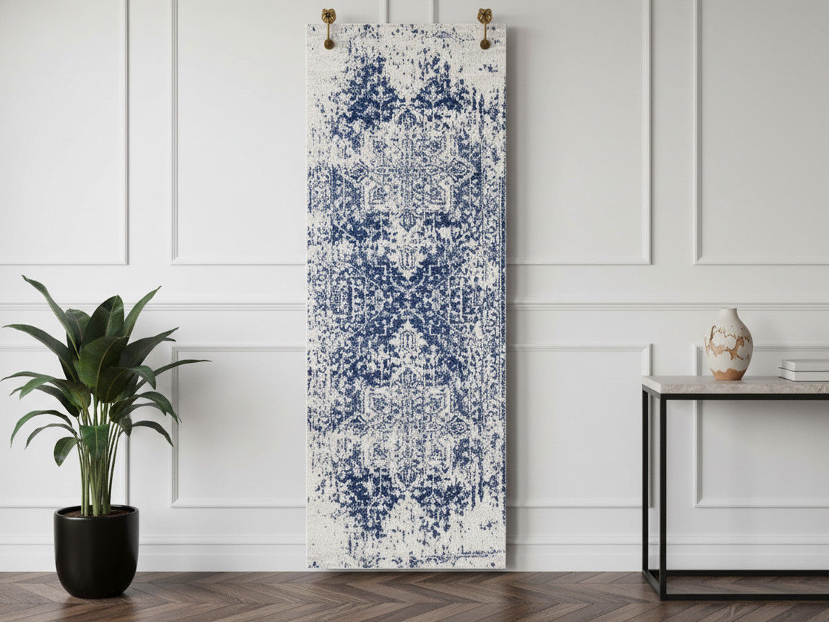 Tapis poils ras LALLA vintage bleu
