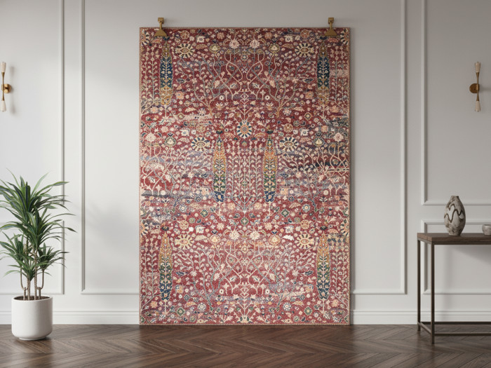 Tapis poils ras PAO motif vintage