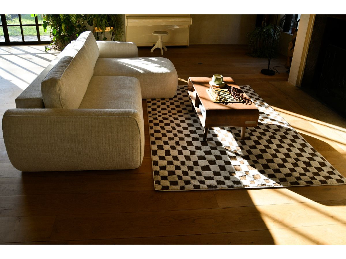 Tapis poils courts SULLY motifs damier orange