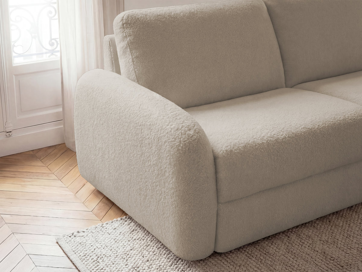 Canapé droit convertible KENAN ouverture express tissu bouclette