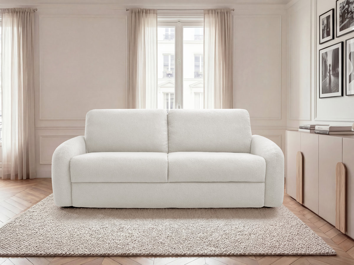 Canapé droit convertible KENAN bouclette blanc — vue 5