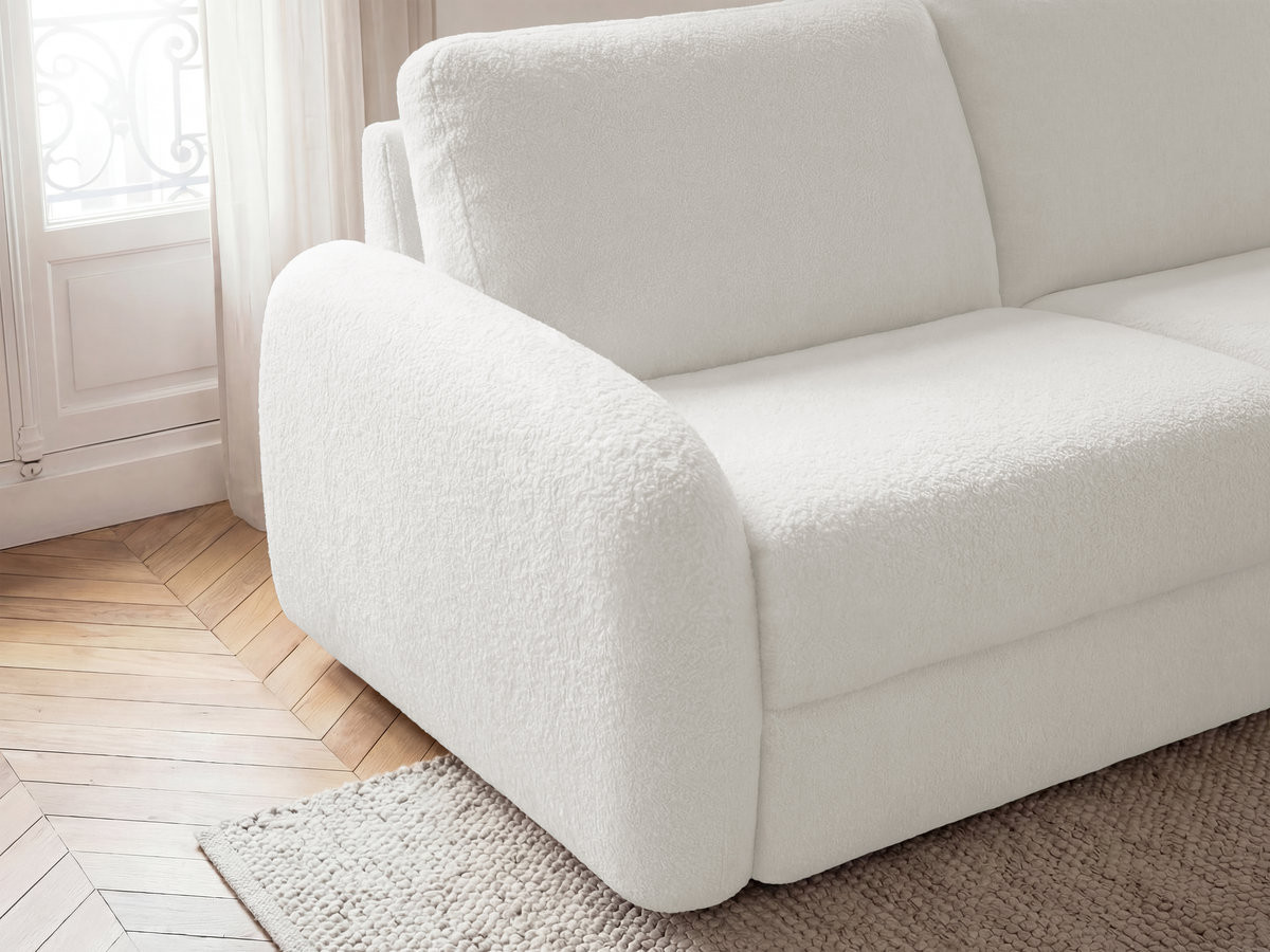 Canapé droit convertible KENAN ouverture express tissu bouclette