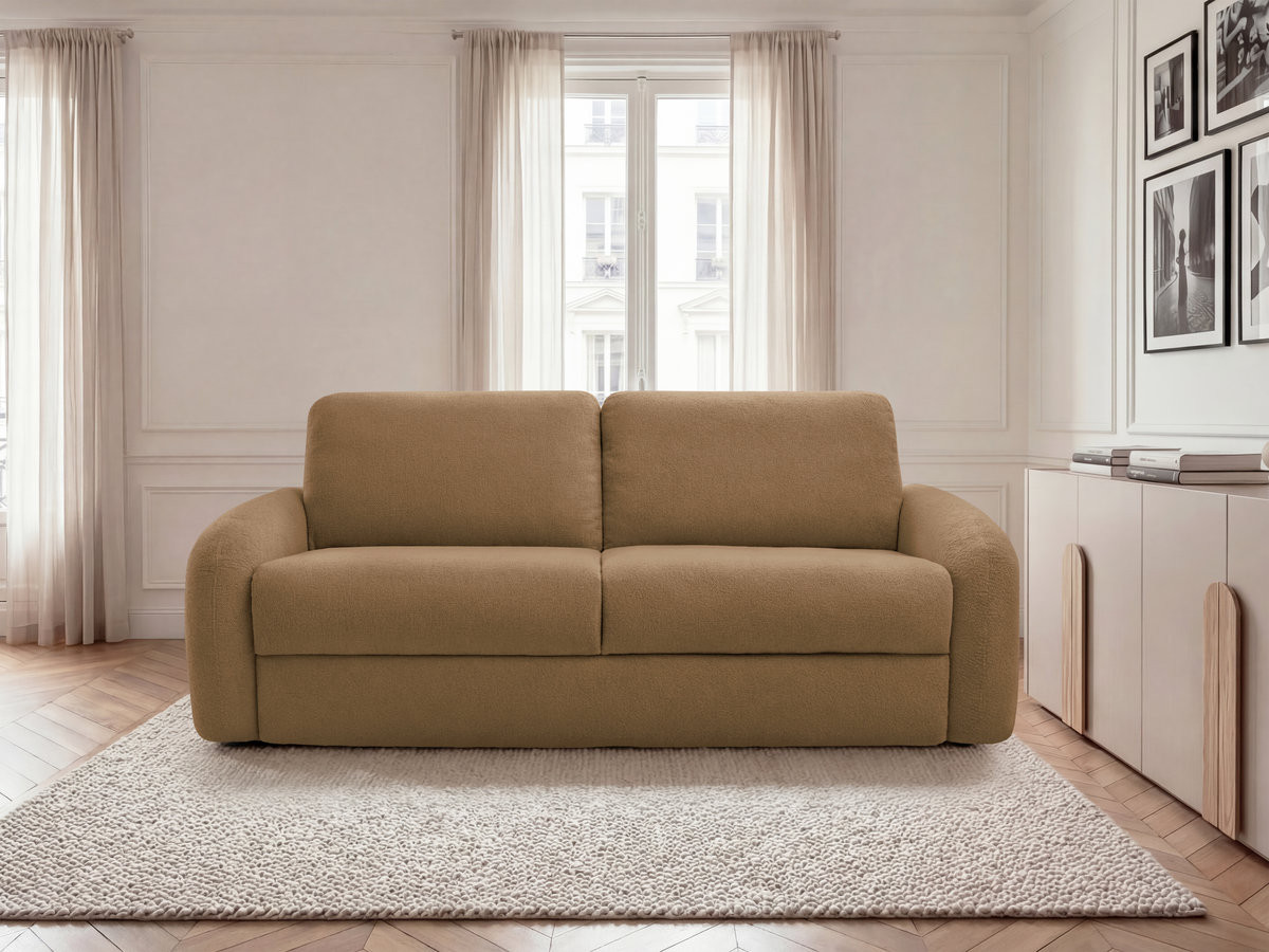 Canapé droit convertible KENAN ouverture express tissu bouclette