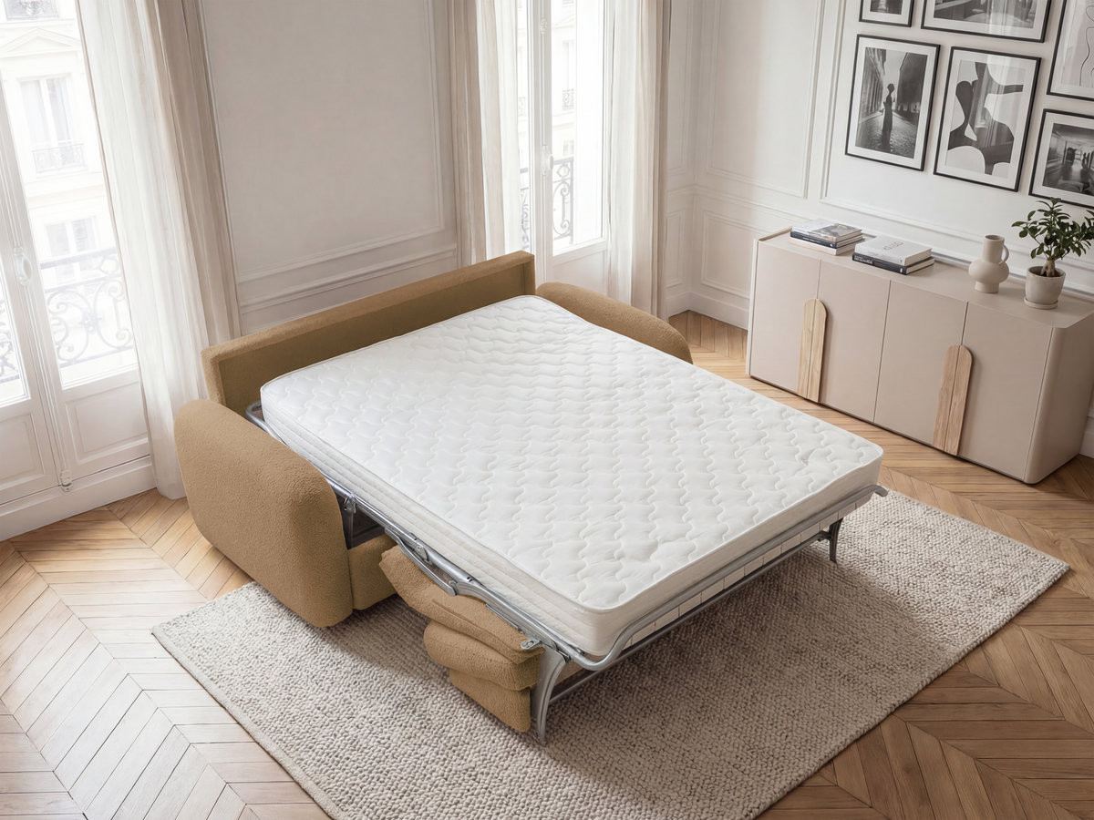 Canapé droit convertible KENAN bouclette jaune — vue 6