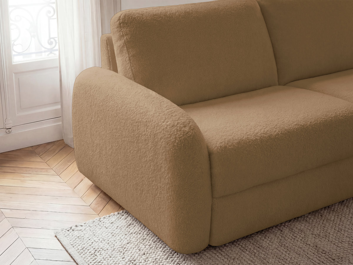 Canapé droit convertible KENAN ouverture express tissu bouclette