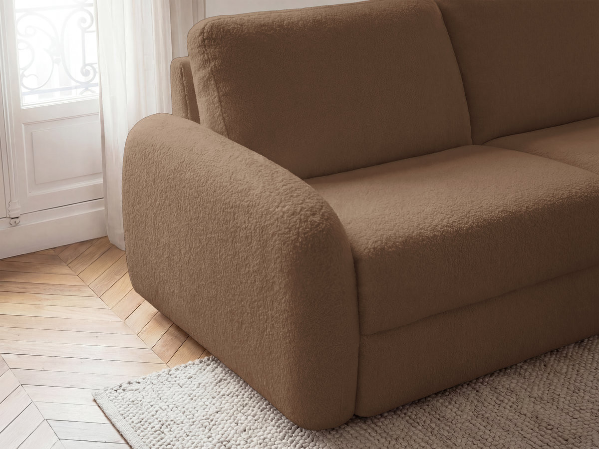 Canapé droit convertible KENAN ouverture express tissu bouclette