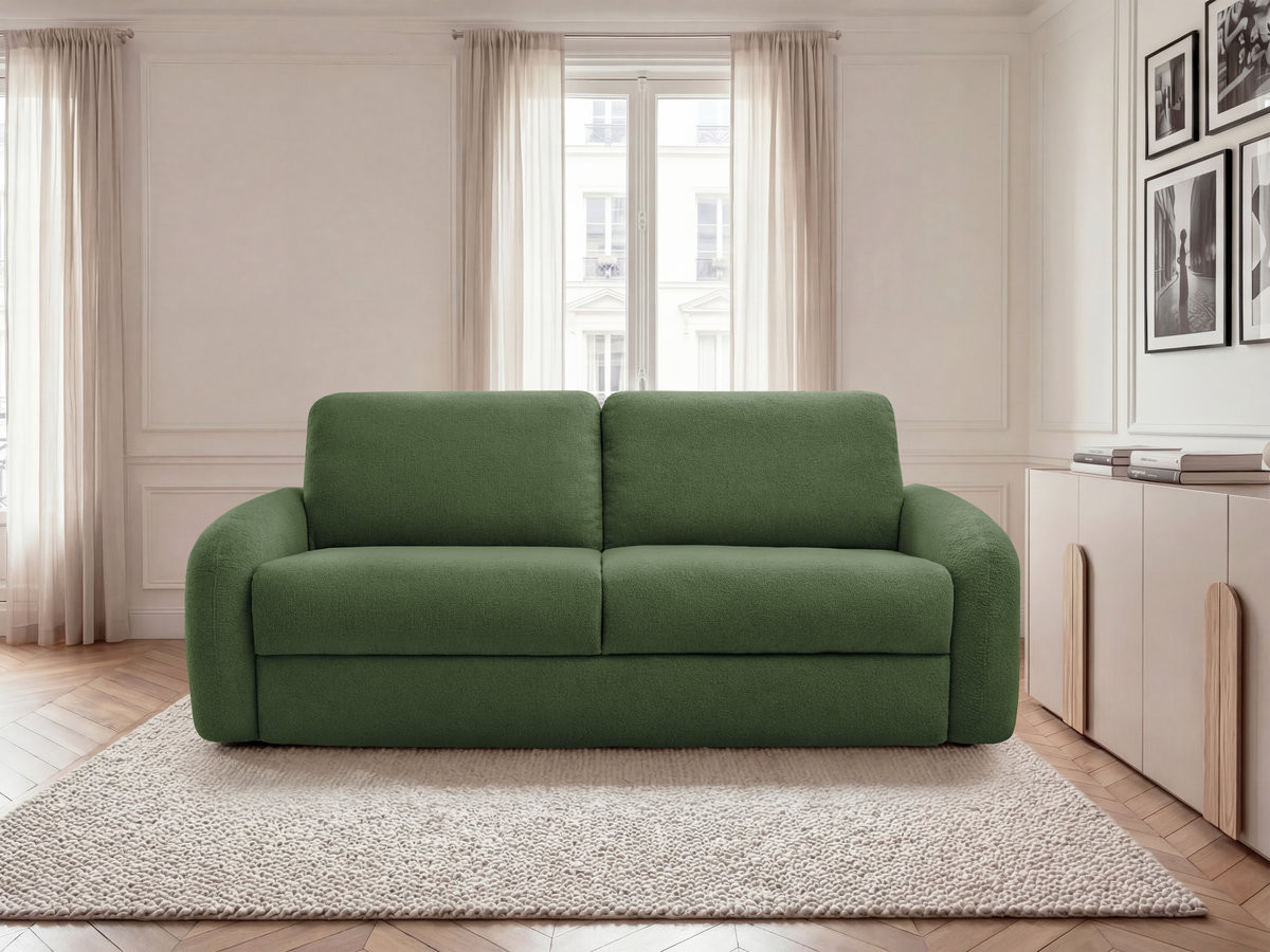 Canapé droit convertible KENAN ouverture express tissu bouclette