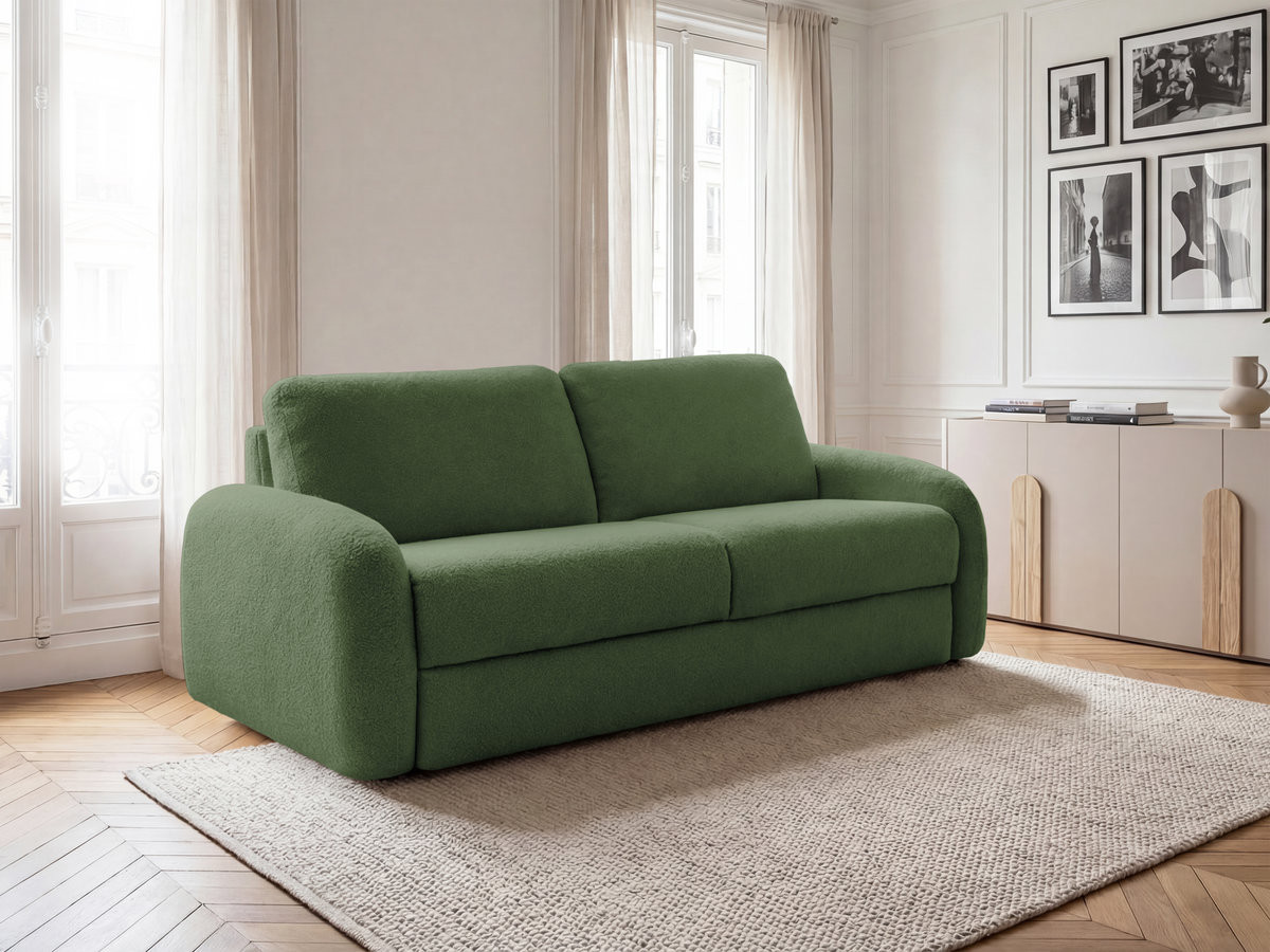 Canapé droit convertible KENAN ouverture express tissu bouclette