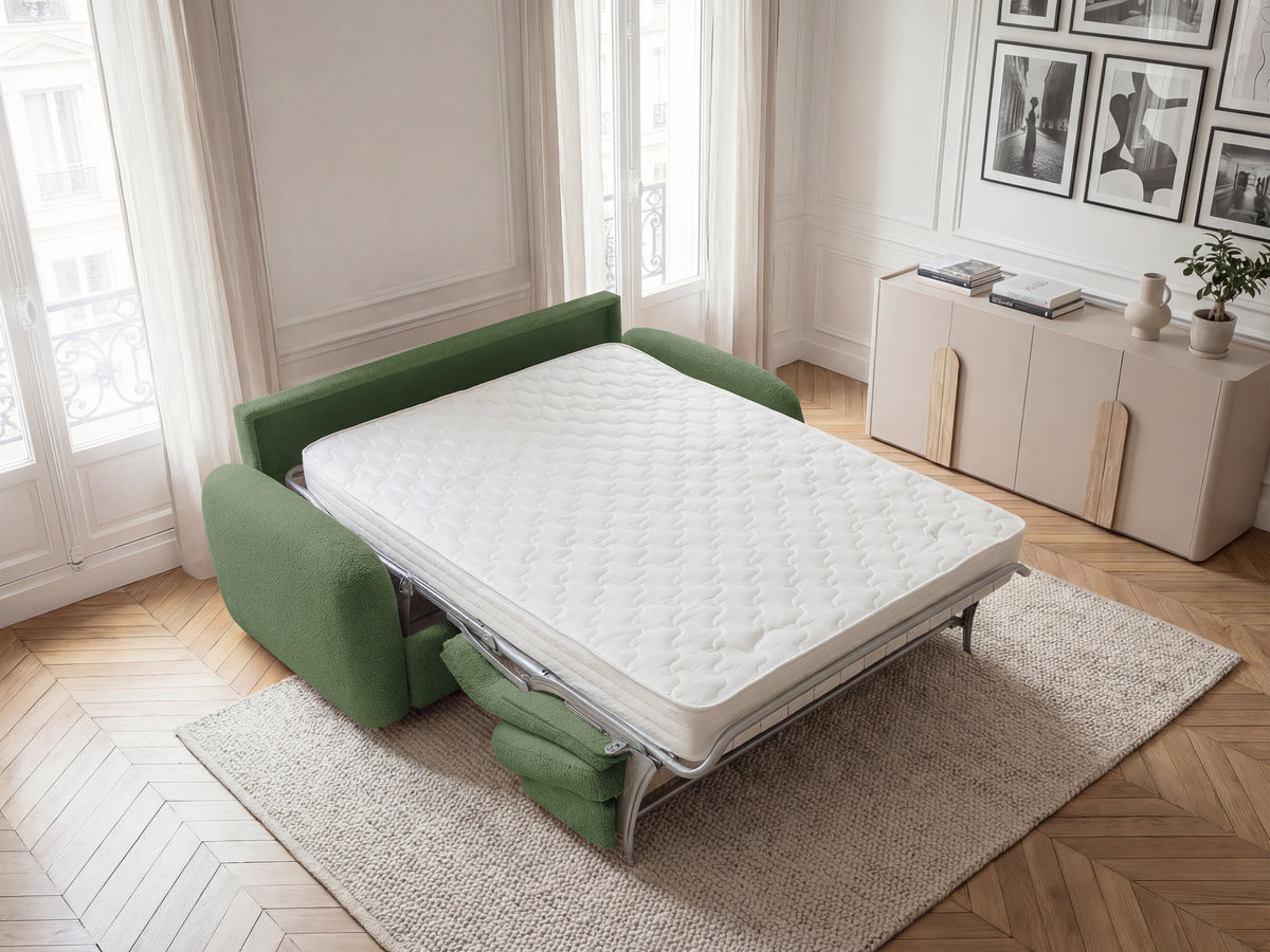 Canapé droit convertible KENAN bouclette vert — vue 6