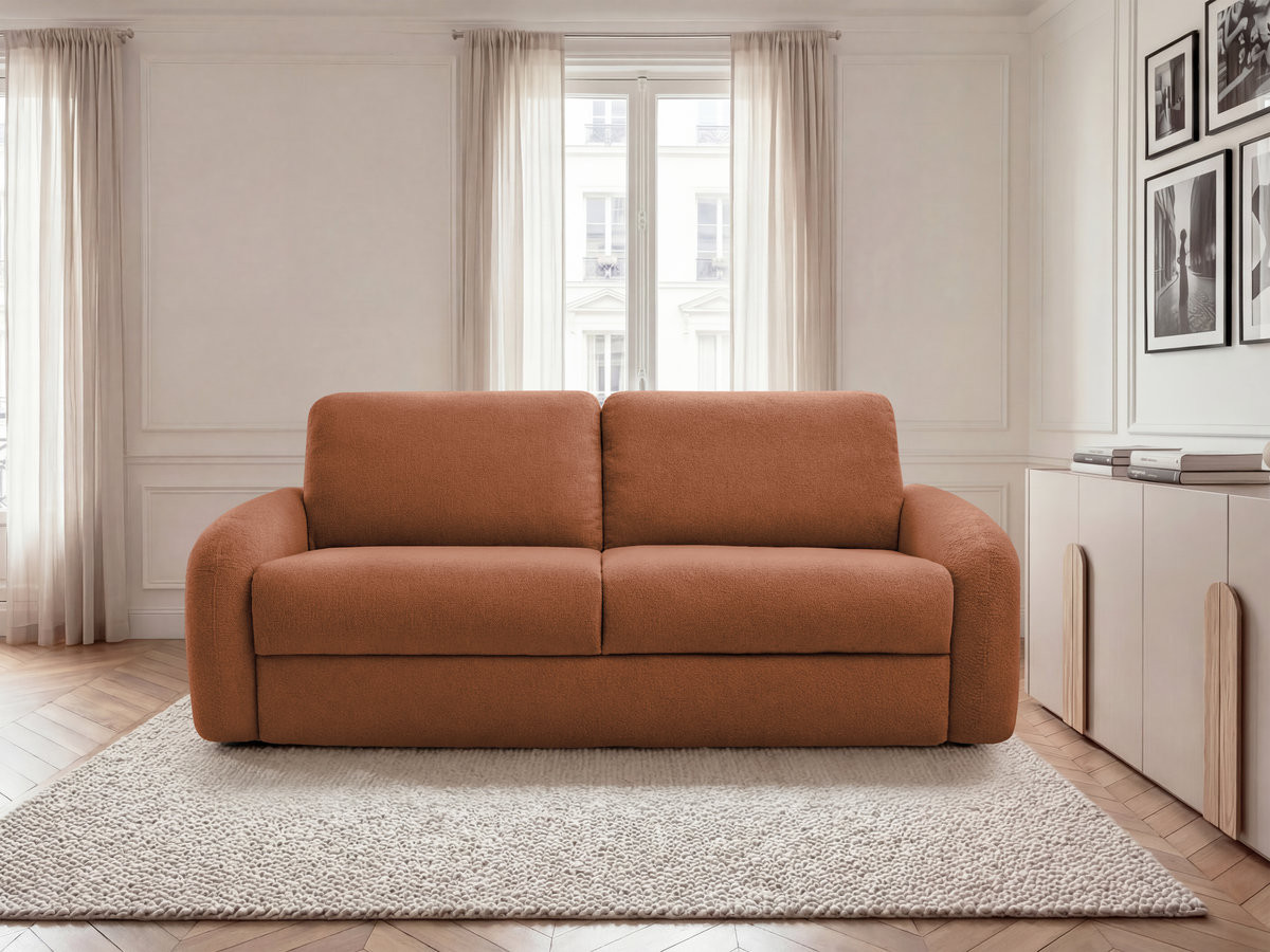 Canapé droit convertible KENAN bouclette orange — vue 5