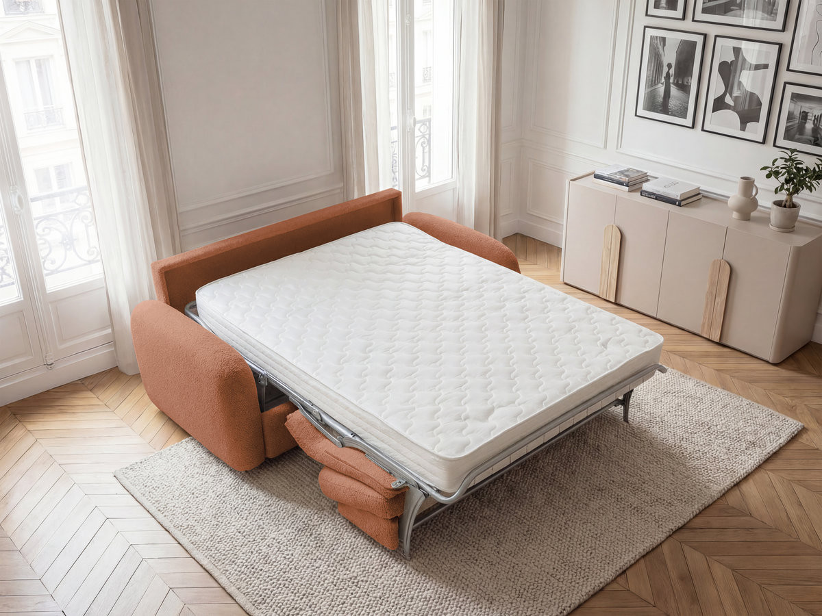 Canapé droit convertible KENAN bouclette orange — vue 6