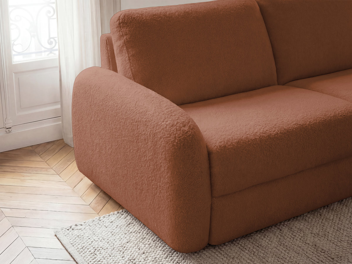 Canapé droit convertible KENAN ouverture express tissu bouclette