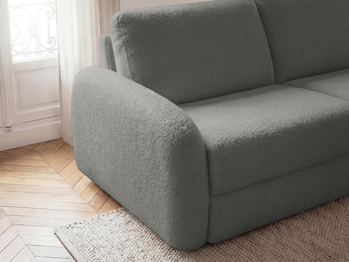 Canapé droit convertible KENAN ouverture express tissu bouclette