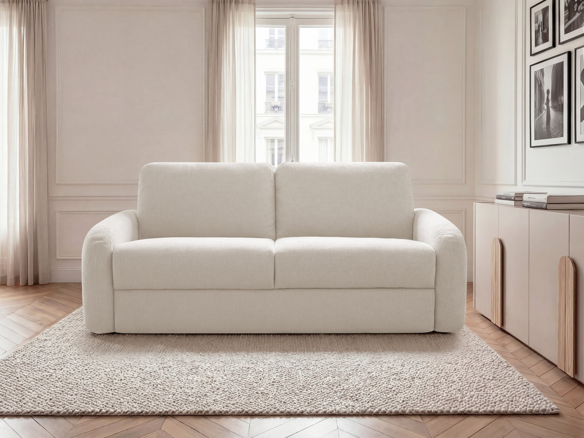 Canapé droit convertible KENAN ouverture express tissu lisse